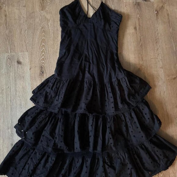 Y2K Vintage H&M tiered black Drop Waist ruffled layered Midi eyelit dress Size 4 - Picture 3 of 6